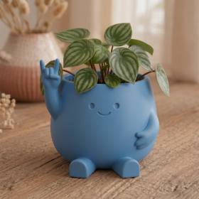 3D Baskı Smiley Face Planter - Gülümseyen Karakterli Saksı-Mavi