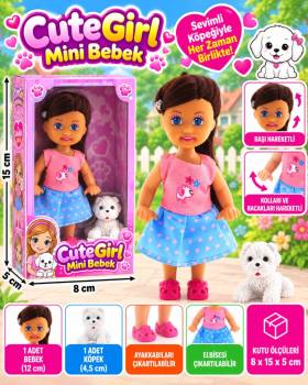Beyaz Köpekli ve Kumral Mini Bebek
