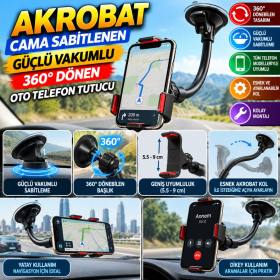 Akrobat Cama Sabitlenen Güçlü Vakumlu 360 Derece Dönen Tüm Modellere Uyan Oto Telefon Tutucu
