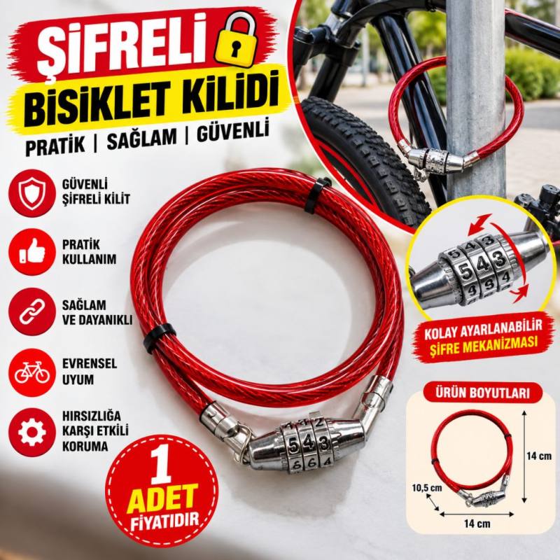 Şifreli Pratik ve Sağlam Bisiklet Kilidi (adet fiyatıdır)