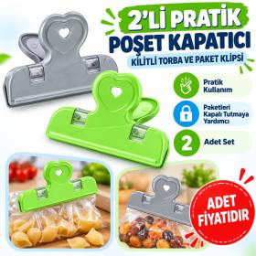 2li Pratik Torba Paket Ve Poşet Kapatıcı Kilitli Klips Mandal