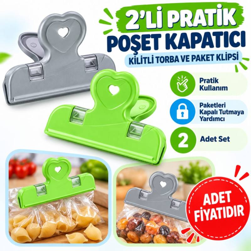 2li Pratik Torba Paket Ve Poşet Kapatıcı Kilitli Klips Mandal