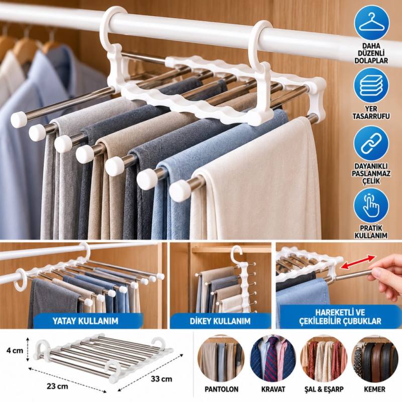 Hareketli Dolap İçi Pantolon Kravat Şal Askı Sistemi Düzenleyici Katmanlı Askılık Organizer(adet fiyatıdır)