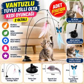 Vantuzlu Tüylü Zilli Olta Kedi Oyuncağı 2 Oltalı