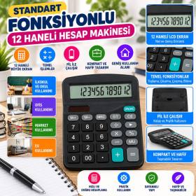 Standart Fonksiyonlu 12 Haneli Geniş LCD Ekran,Pill Masaüstü Hesap Makinesi (adet fiyatıdır)