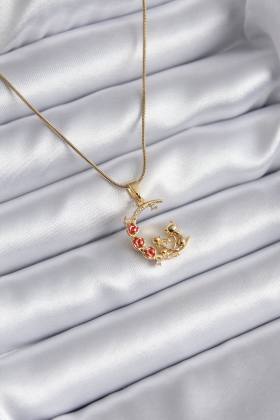316L Çelik Gold Renk Hilal Kedi Model Zirkon Taşlı Detay Kadın Kolye