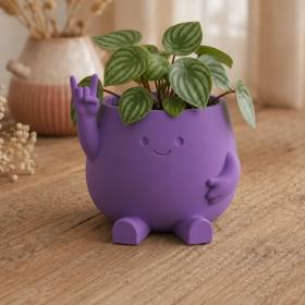 3D Baskı Smiley Face Planter - Gülümseyen Karakterli Saksı-Mor