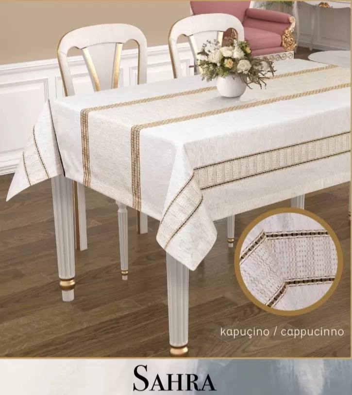 Polyester Ajurlu Keten Masa Örtüsü Tablecloth 160x220 cm Dantelli Yemek Masası Örtüsü Sahra Model Kapicino