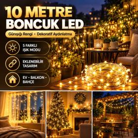 Günışığı Renk 5 Farklı Işık Modlu 10 Metre Eklemeli Dekor Boncuk Model Dekoratif Led