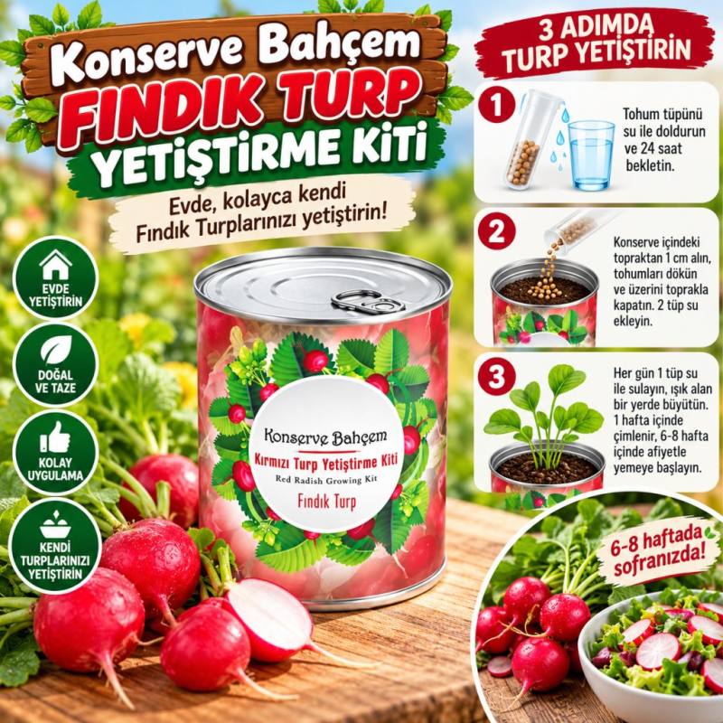 Konserve Bahçem Evde Konservede Fındık Turp Yetiştirme Kiti