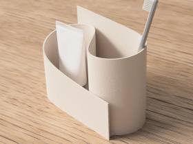 3D Baskı Kavisli Diş Fırçası ve Küçük Eşya Tutucu Masa ve Banyo Organizeri Modern Minimal Düzenleyici - Krem