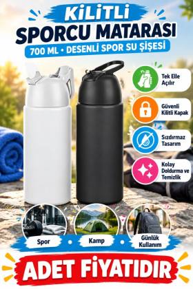Kilitlenebilen Matara Güvenlikli Suluk Sporcu Matarası Spor Su Şişesi İçecek Şişesi 700ml (adet fiyatıdır)