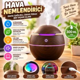 Küre Model Akasya Renk Hava Nemlendirici – Ultrasonik Soğuk Buhar Makinesi, LED Işıklı Masaüstü Oda Nemlendirici