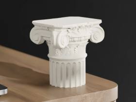 3D Baskı Antik Roma Sütun Başlığı Dekoratif Masaüstü Biblo Sütun Formlu Küçük Obje Standı Krem