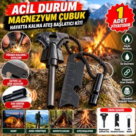Acil Durum Magnezyum Çubuk Çakmaktaşı Hayatta Kalma Ateş Başlatıcı Çakmak Kiti Düdük Hediyel