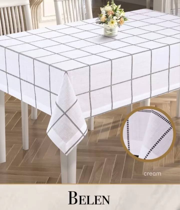 Keten Tek Masa Örtüsü Masa Örtüsü 155x220 cm Yemek Masası Örtüsü Belen Model Krem