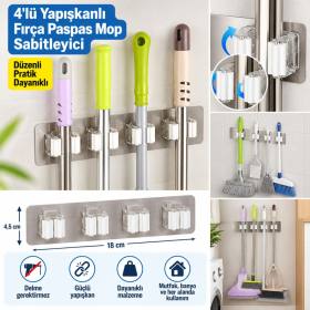 Pratik Organizer 4lü Yapışkanlı Fırça Paspas Mop Fırça Sabitleyici Ergonomik Alet Aparatı (adet fiyatıdır)
