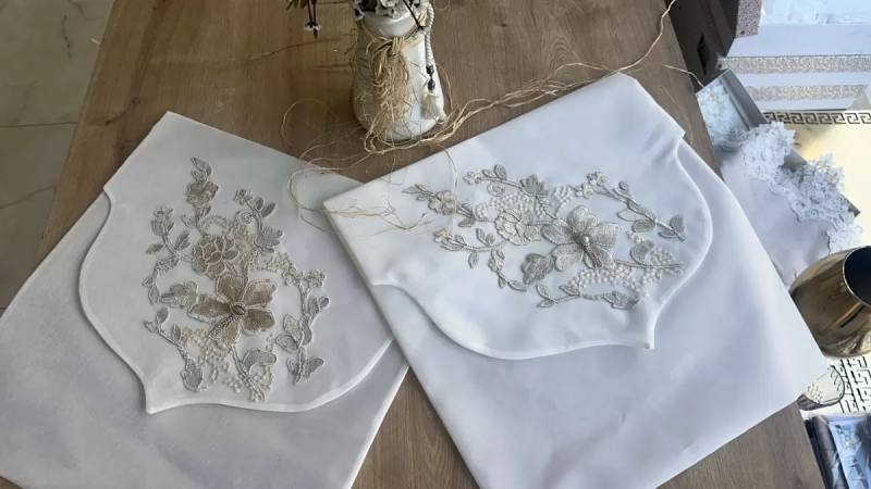 Fransız Güpürlü Zarf Bohça 50x50 cm Nişan Bohçası Söz Bohçası 3 Boyutlu Tekli Bohça