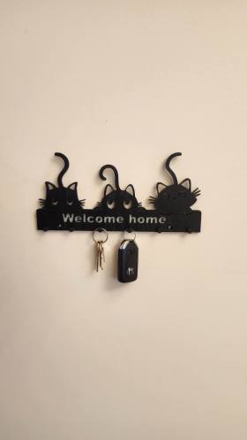 3D Baskı Kedili Welcome Home Anahtar Askısı Duvar Anahtarlığı Dekoratif