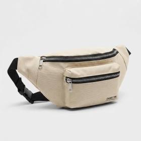 Krem Unisex Bel Çantası Çapraz Askılı Günlük Kullanım Fermuarlı 30x13 cm