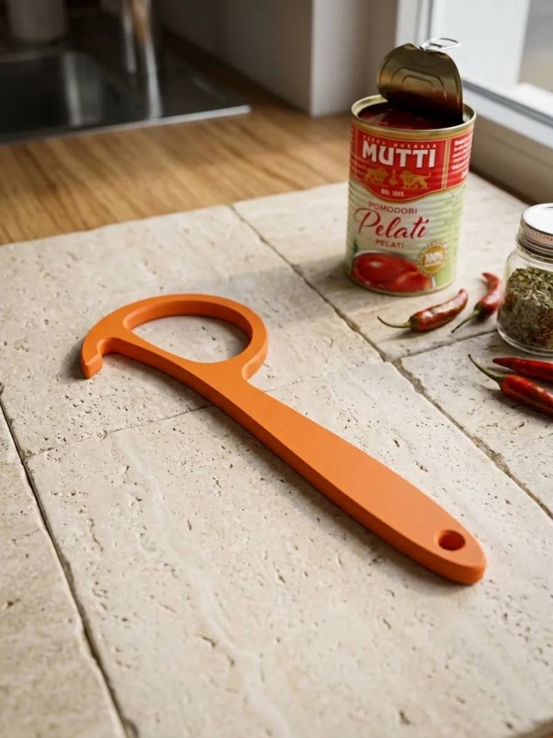3D Baskı Kulplu Konserve Açacağı Pratik Kola Çekilen Kapak Açma Aparatı Mutfak Açacağı - Turuncu