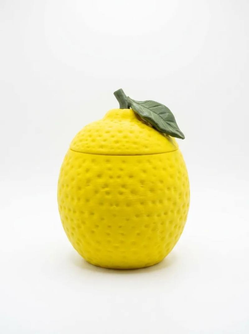 3D Baskı Limon Şeklinde Kapaklı Saklama Kabı Dokulu Limon Kavanoz Dekoratif Meyve Kutusu Sarı