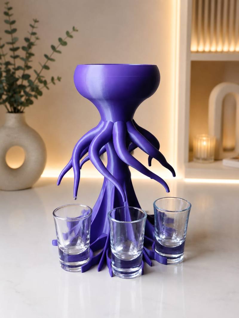 3D Baskı Ahtapot Shot Dispenser - Eğlenceli Bardak Dağıtıcı ve Masaüstü Sunum Aparatı