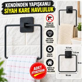 Kendiliğinden Yapışkanlı Siyah Paslanmaz Metal Kare Havluluk (adet fiyatıdır)