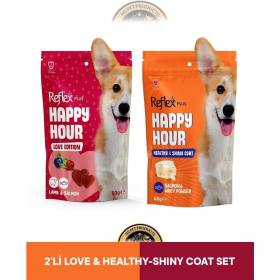 REFLEX Plus Happy Hour Love Edition & Healthy Shiny Coat - Sağlıklı ve Parlak Tüyler Köpek Ödül Maması Seti 2x60 gr