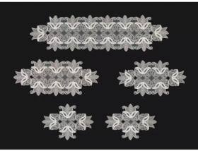 Salon Takımı 5 Parça Dantelli Masa Örtüsü Runner Seti Çeyizlik Zarif Model No 96801 Krem