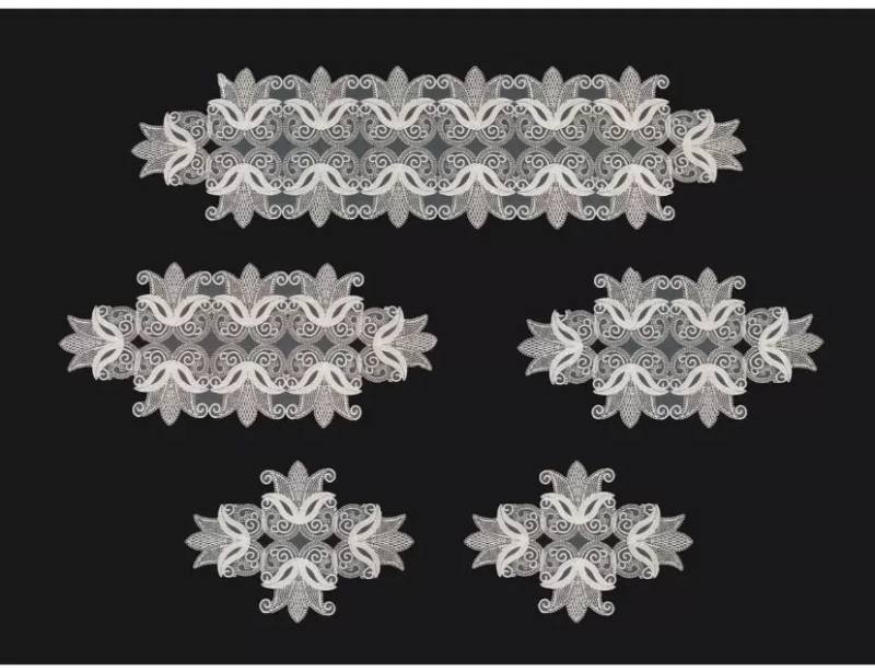 Salon Takımı 5 Parça Dantelli Masa Örtüsü Runner Seti Çeyizlik Zarif Model No 96801 Krem