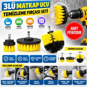 3lü Matkap Ucu Banyo Küvet Duşakabin Araba Tekerliği Koltuk Yıkama Temizleme Fırçası Seti