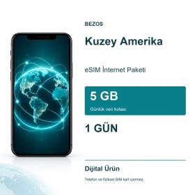 Kuzey Amerika eSIM İnternet Paketi Günlük 5 GB 1 Gün