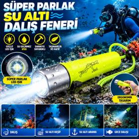 Süper Parlak LED Su Altı Dalış Feneri – Taşınabilir, Su Geçirmez ve Darbeye Dayanıklı El Feneri