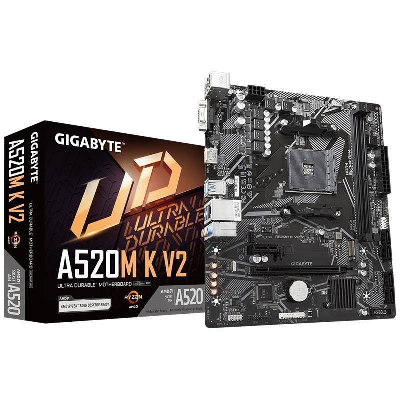 GIGABYTE A520M K V2 DDR4 5100MHZ 1XVGA 1XHDMI 1XM.2 USB 3.2 MATX AM4 (AMD AM4 5000/4000 /3000 SERİSİ İLE UYUMLU)