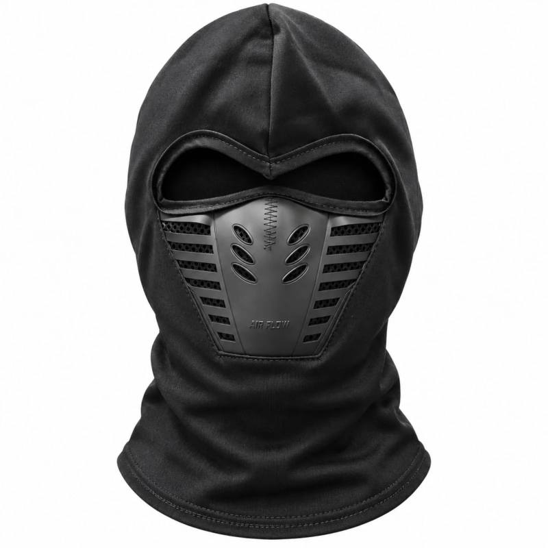 Siyah Balaklava Kar Maskesi | Air Flow Hava Kanallı Yüz Maskeli Tam Kafa Boyunluk Motorcu ve Outdoor