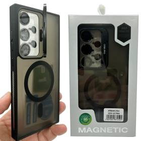 (Gri) iPhone 15 Pro Max – Kılıf Standlı Camera Lensli Magsafe Wireless Şarj Özellikli