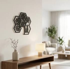 Hayat Ağacı Duvar Tablosu MDF Lazer Kesim Altıgen Geometrik Modern Duvar Süsü