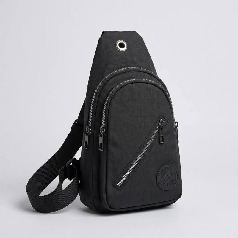 Su Geçirmez Kumaş Çapraz Göğüs Çantası 3 Gözlü Siyah Unisex Günlük Kullanım 15x26 cm