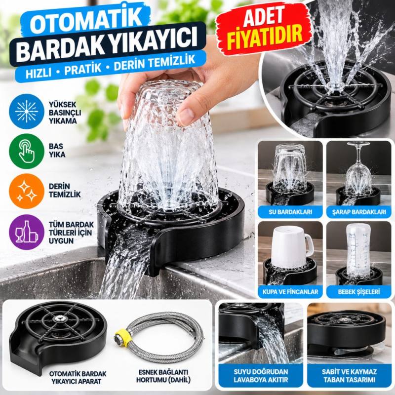 Yüksek Basınçlı Otomatik Bardak Yıkama Aparatı Mutfak Lavaboları İçin Hızlı Kupa Durulayıcı (adet fiyatıdır)