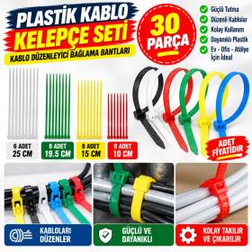 30 Parça Plastik Kablo Kelepçe Seti Kablo Düzenleyici Bağlama Bantları