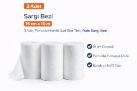 Sargı Bezi 15 cm x 10 m 3 Adet Pamuklu Hidrofil Gazlı Bez Rulo Sargı Bezi Seti