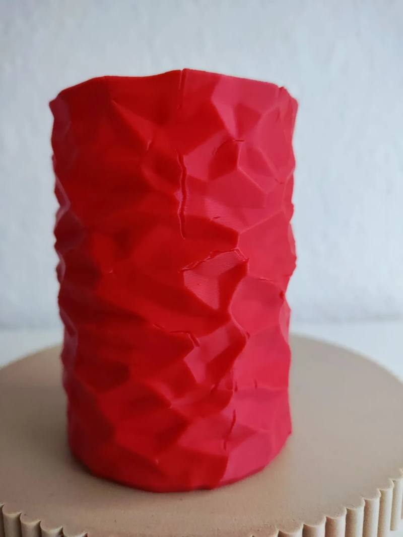 3D Baskı Buruşuk Kağıt Görünümlü Kalemlik Modern Masaüstü Organizer Dokulu Kalem Tutucu 10 cm - Kırmızı