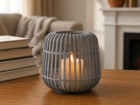 3D Baskı Modern Kafes Tasarımlı Dekoratif Mumluk - Tealight Mumluk, Masaüstü Ev ve Ofis Dekoru-Gri