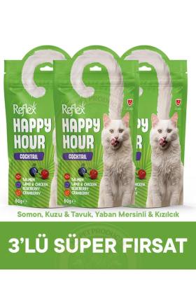Reflex Happy Hour Cocktail Somon, Kuzu & Tavuk, Yaban Mersinli & Kızılcık 3lü Fırsat 3x60gr