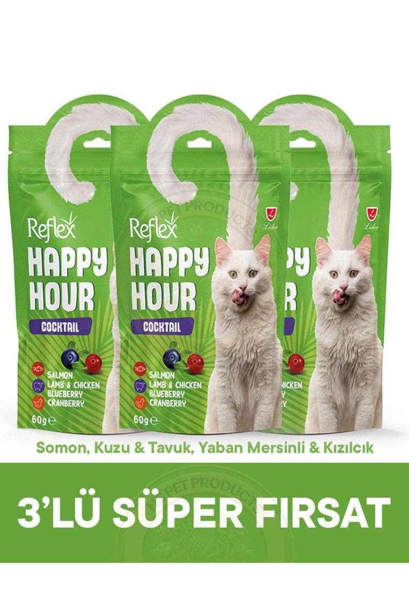 Reflex Happy Hour Cocktail Somon, Kuzu & Tavuk, Yaban Mersinli & Kızılcık 3lü Fırsat 3x60gr