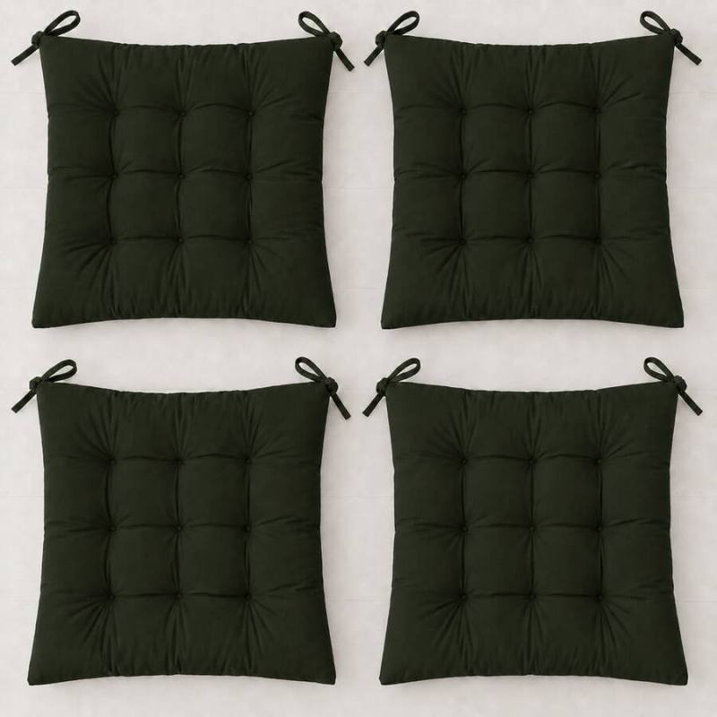 4’lü Kapitone Bağcıklı Sandalye Minderi · 40 × 40 × 3 cm | Zeytin Yeşili | 40 × 40 × 3 cm · 4 adet