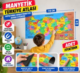 Renkli Türkiye Haritası Manyetik Yapıştırıcı Gerektirmeyen Duvar Stickerı 118 CM * 56 CM (adet fiyatıdır)