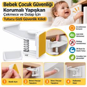 Bebek Çocuk Güvenliği Korumalı Yapışkan Çekmece ve Dolap İçin Tutucu Gizli Güvenlik Kilidi