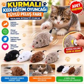 Kurmalı Kedi Eğitim Oyuncağı Tüylü Peluş Fare Yakalama İnteraktif Sevimli Eğlenceli Oyuncak (adet fiyatıdır)